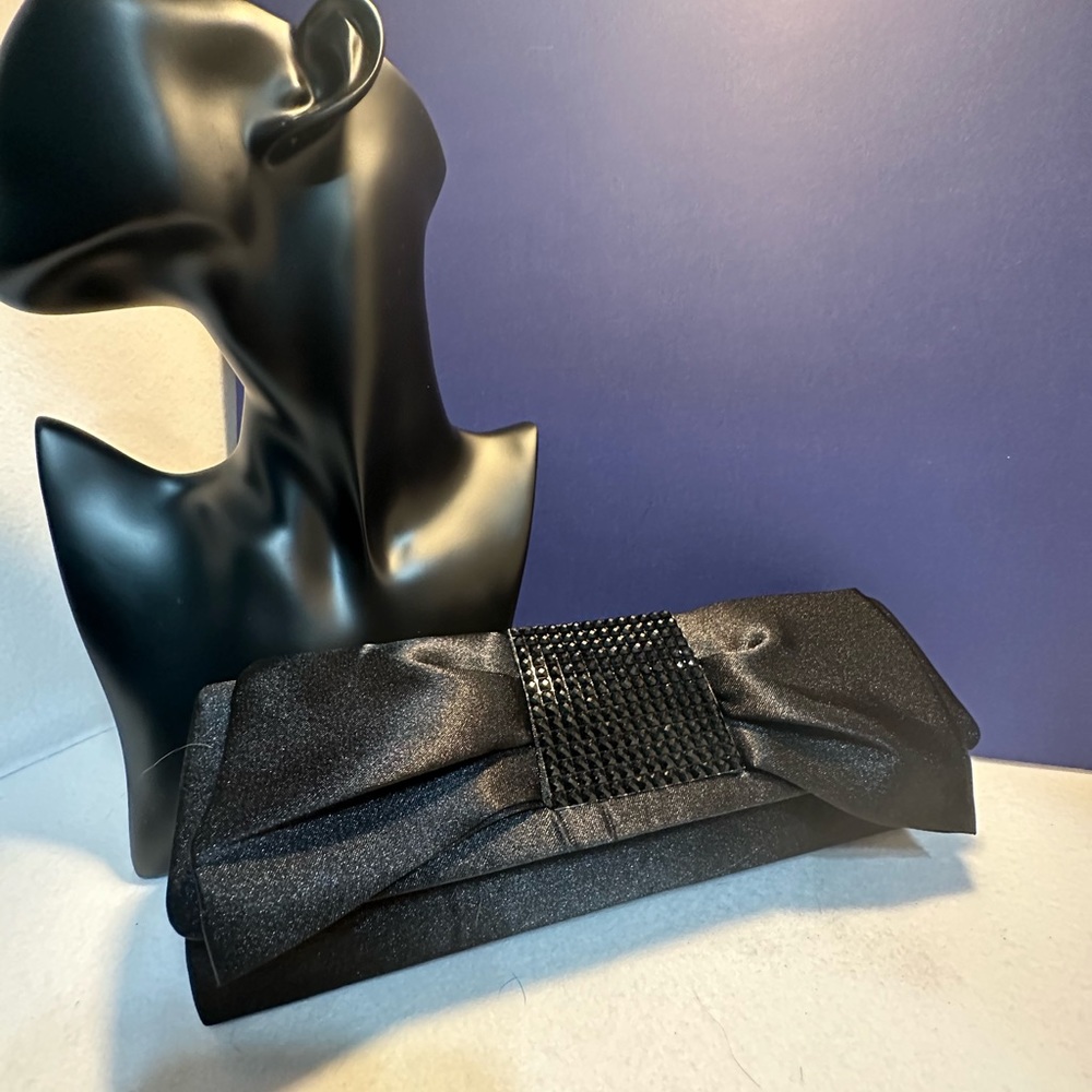 Black Evening Bag Satin and Rhinestones